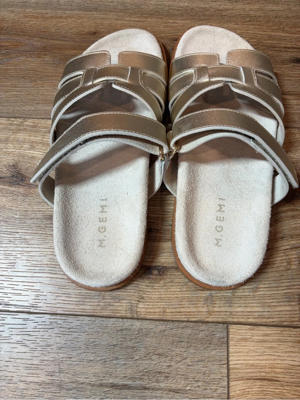 M.Gemi The Emanuela Leather Slide Sandals Metallic Champagne Gold Size 37 Italy
